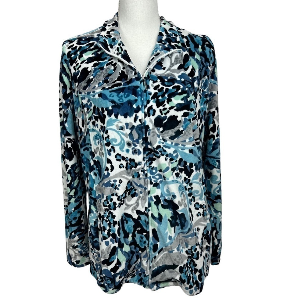 ALFRED DUNNER Women’s Velour Jacket Sz 10 Full Zip Pockets Soft Multi Color